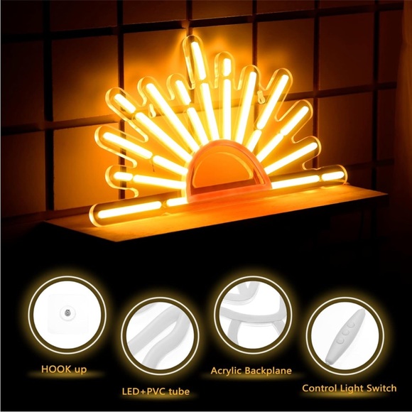 Neon Sunrise Sunset Orange LED Light Wall Room Teen Poolside Cute Bedroom Decor - Picture 4 of 6